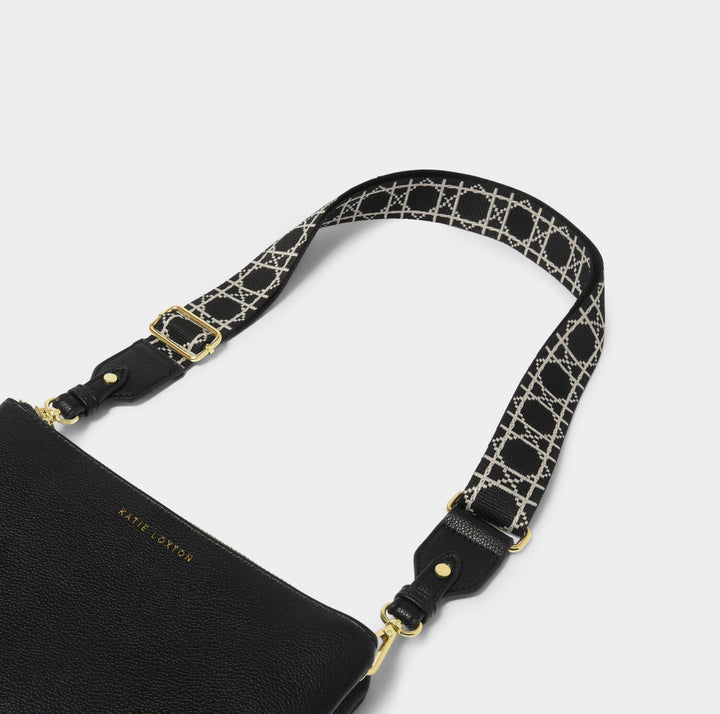 GEOMETRIC CANVAS BAG STRAP IN BLACK