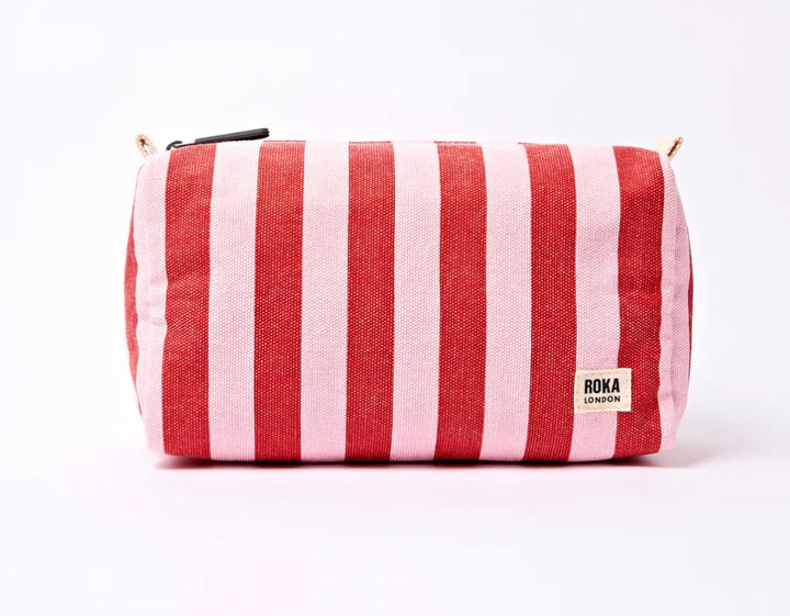 MAYFAIR COTTON CANVAS SMALL WASHBAG STRAWBERRY STRIPE