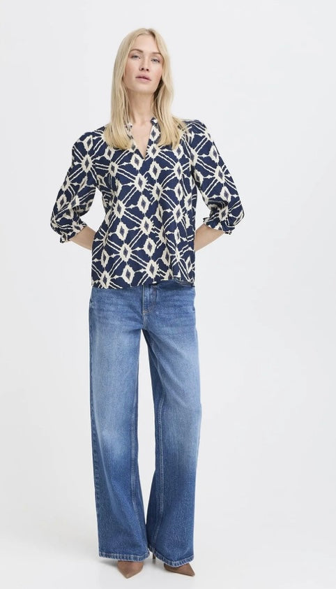 NAVY BLZER IKAIA V NECK BLOUSE
