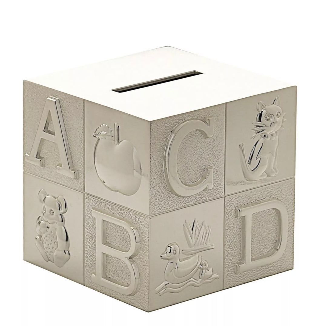 SILVER PLATED ABC CUBE MONEY BOX
