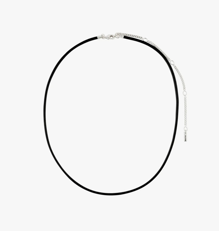 CHARM BLACK LEATHER & SILVER PLATED CORD NECKLACE