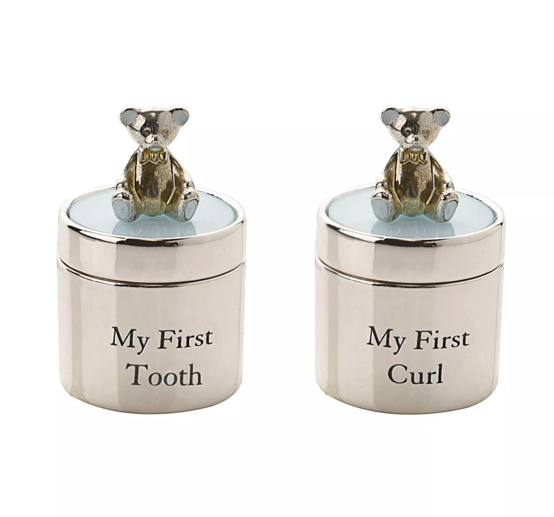 SILVER PLATED FIRST TOOTH & CURL SET BLUE