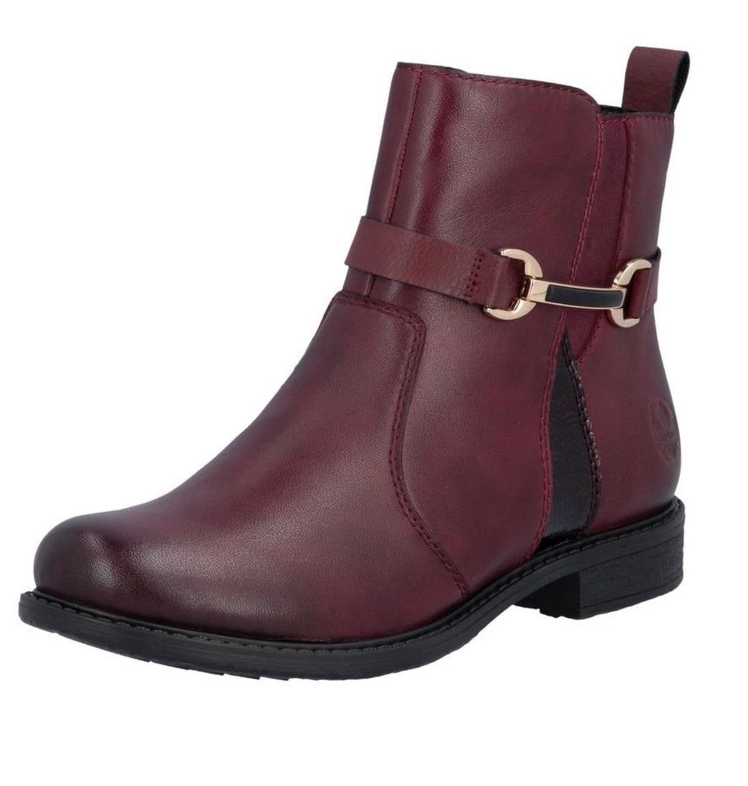 Rieker Women's Wine Red Leather Ankle Boots 74856-35