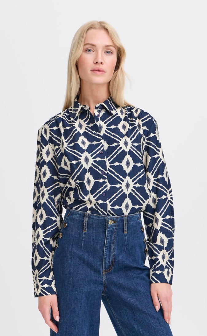 NAVY BLAZER IKAT IKAILA LOMG SLEEVES SHIRT