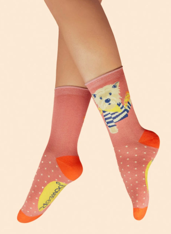 CORAL PUPPY PIZZA LOVER ANKLE SOCKS