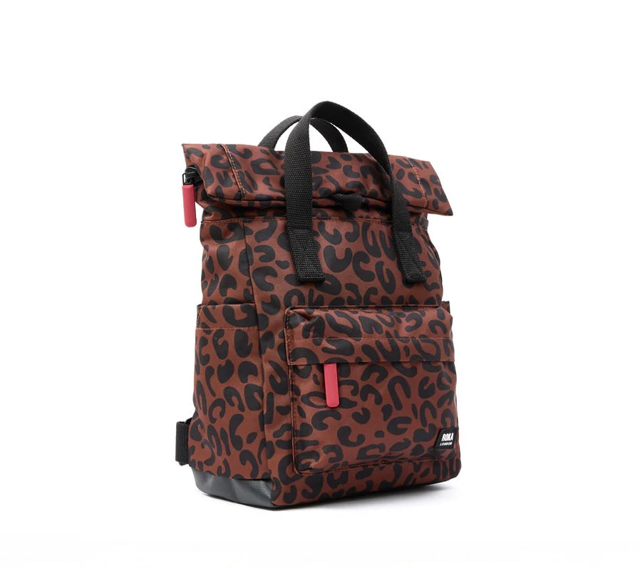 CANFIELD B RECYCLED CANVAS SMALL BACKPACK SCARLET LEOPARD