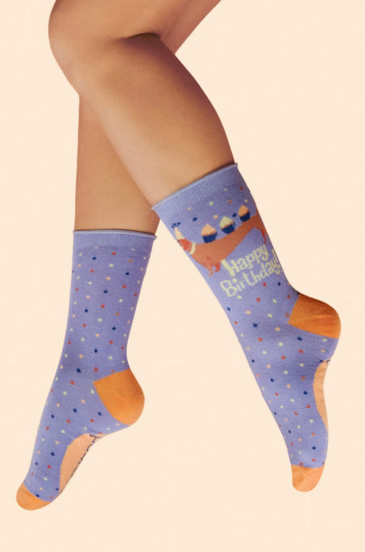 LILAC PUP-CAKE BIRTHDAY PARTY ANKLE SOCKS