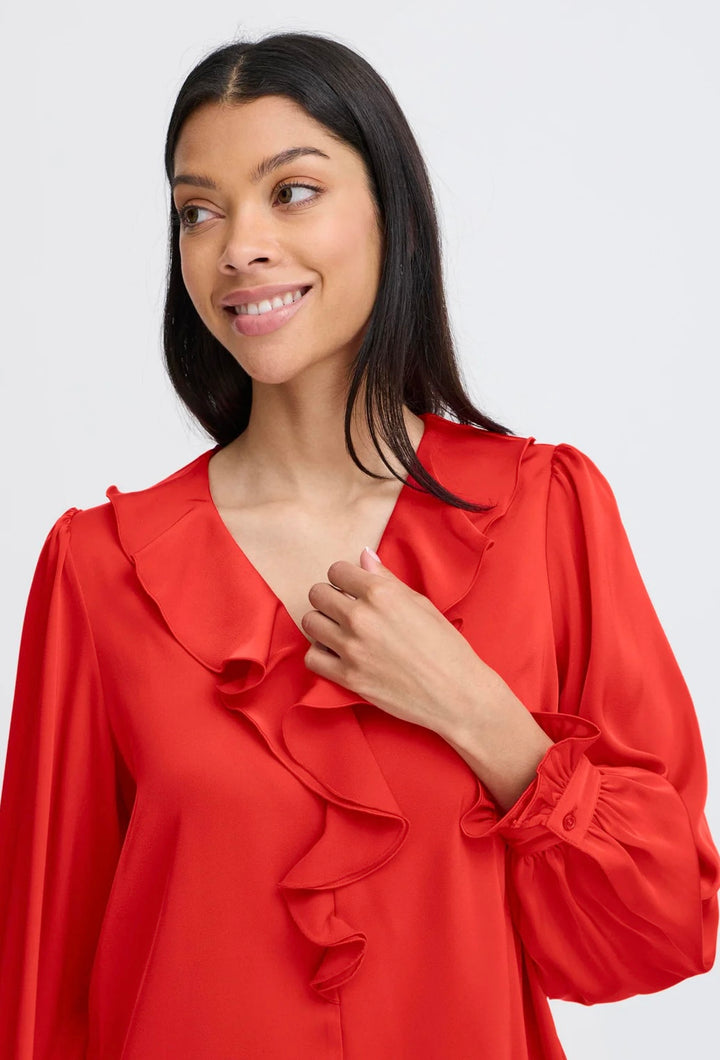 BARBADOS CHERRY FLAIR FRILL BLOUSE