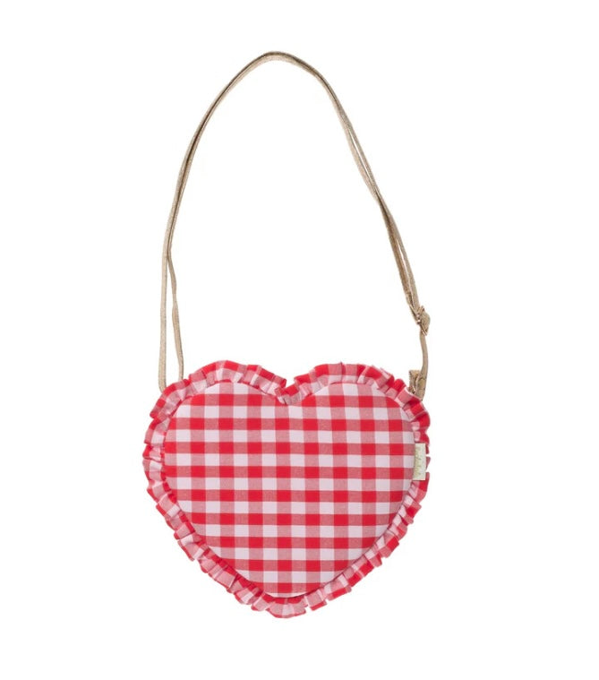 GINGHAM RUFFLE LOVE HEART BAG