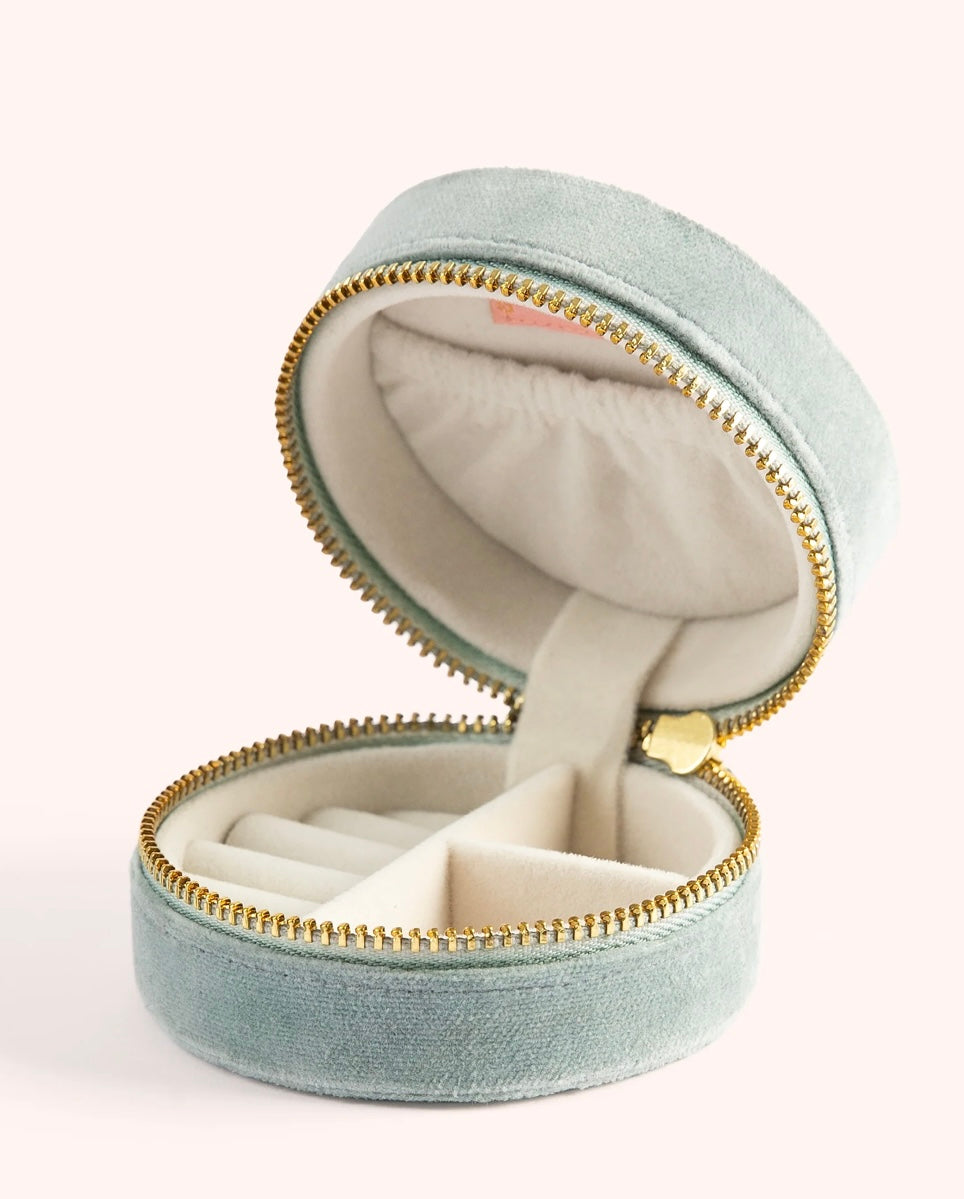 ROUND JEWELLERY BOX TRAVEL CASE SWOOPING SWALLOWS ICE