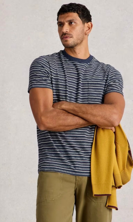 DARK NAVY ABERSOCH STRIPE SHORT SLEEVE TEE