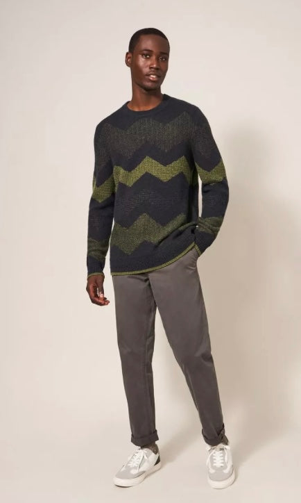 CHARCOAL GREY ZIG ZAG TEXTURED CREW NECK JUMPER