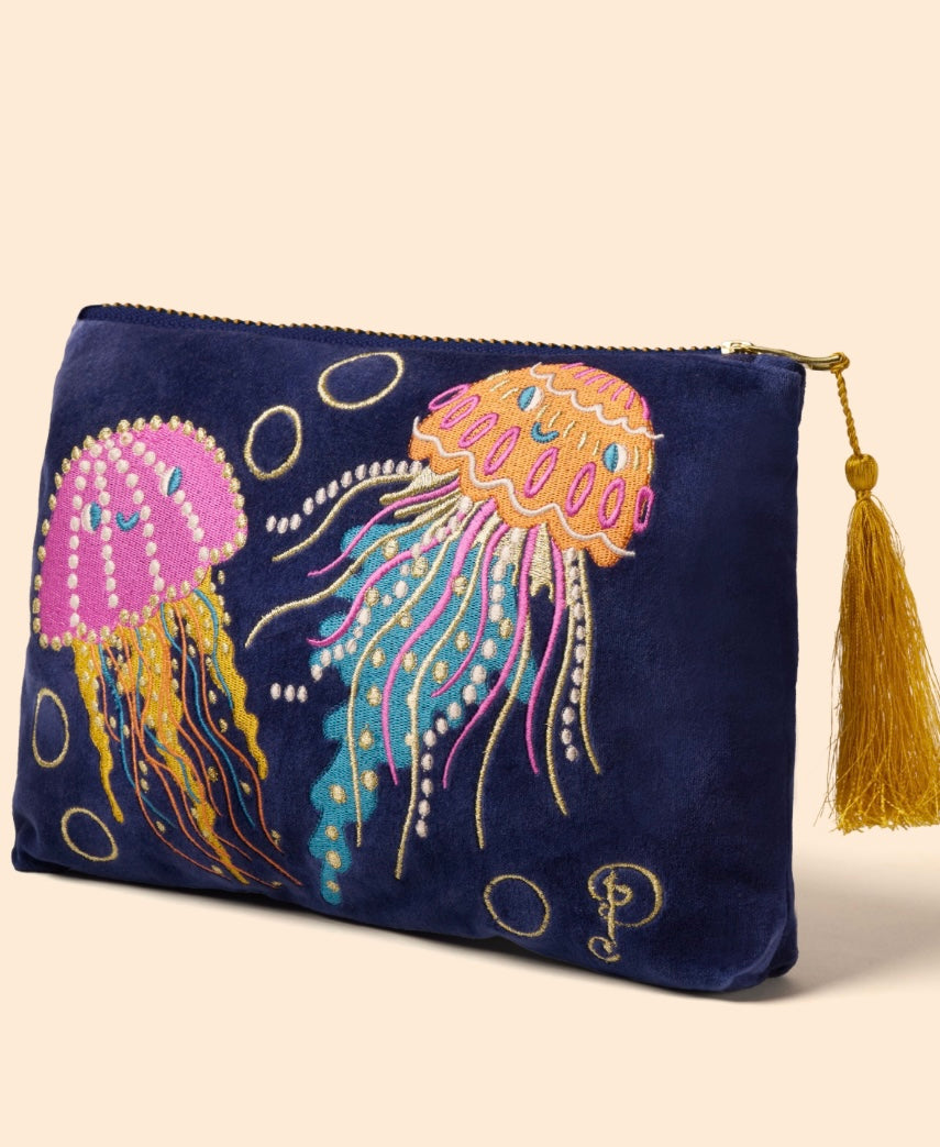 NAVY JOLLY JELLIES VELVET ZIP POUCH