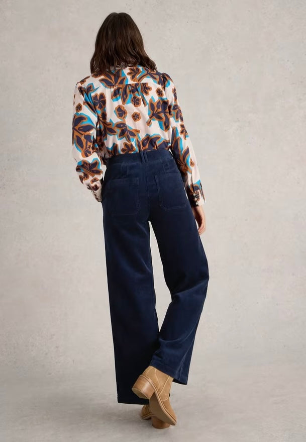 DARK NAVY BELLE CORD WIDE LEG TROUSER