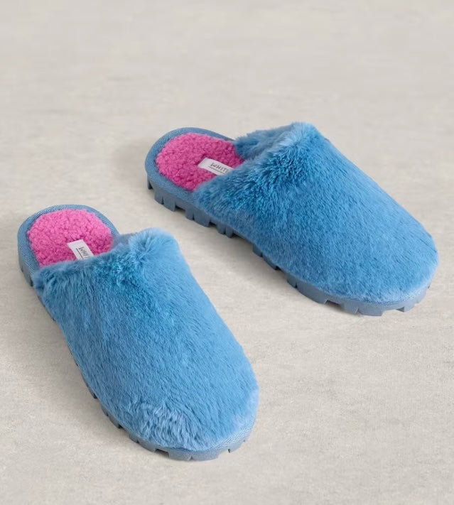 BRIGHT BLUE FAUX FUR SLIPPER MULE