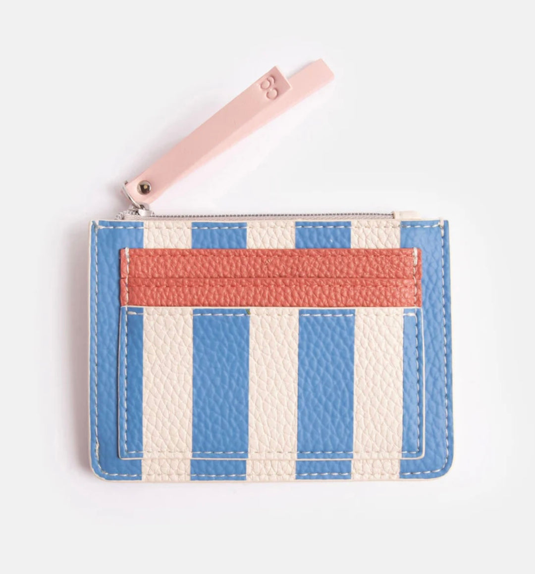 BLUE & CREAM STRIPE SHORT PATCH PURSE