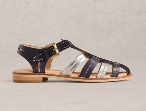 NAVY LEATHER ZARA FISHERMAN SANDAL