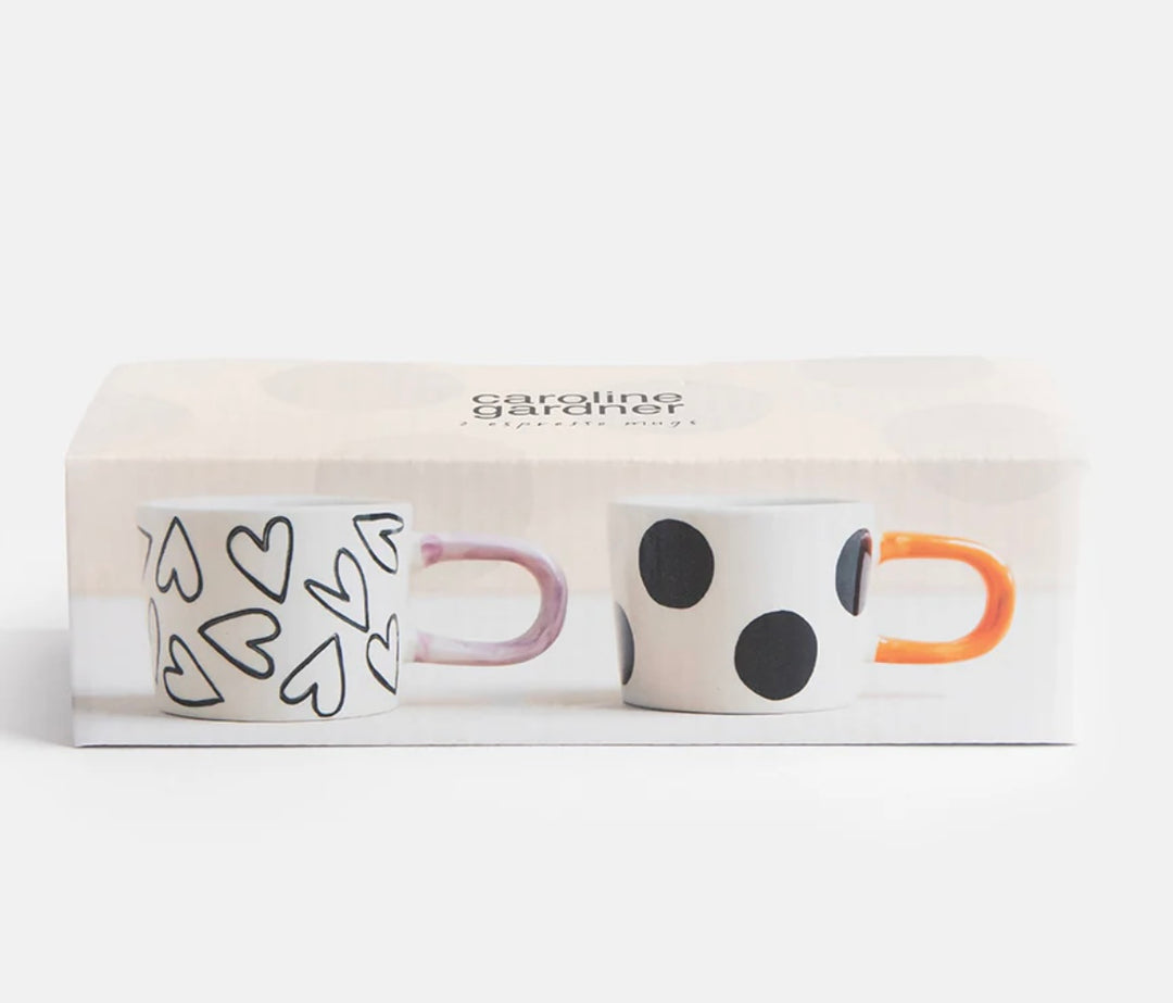 MONO SPOTS & HEARTS SET OF 2 ESPRESSO CUPS
