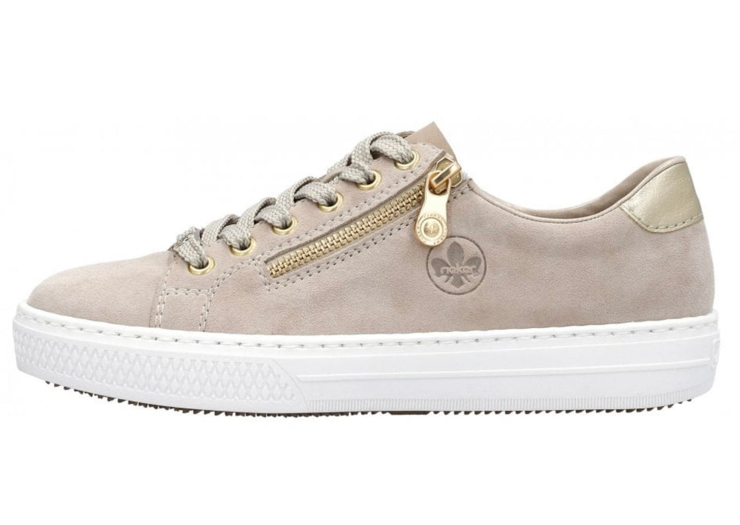 BEIGE LACE UP ZIP DEATIL TRAINER