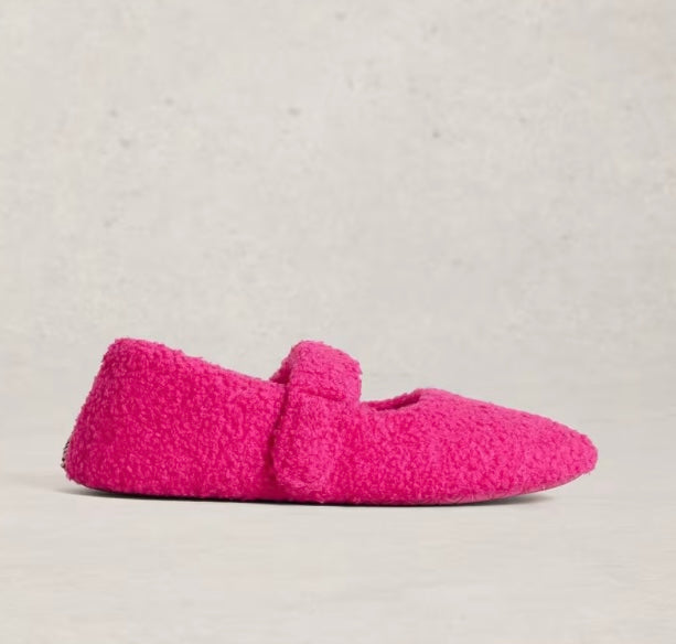 BRIGHT PINK BORG MARY JANE SLIPPER