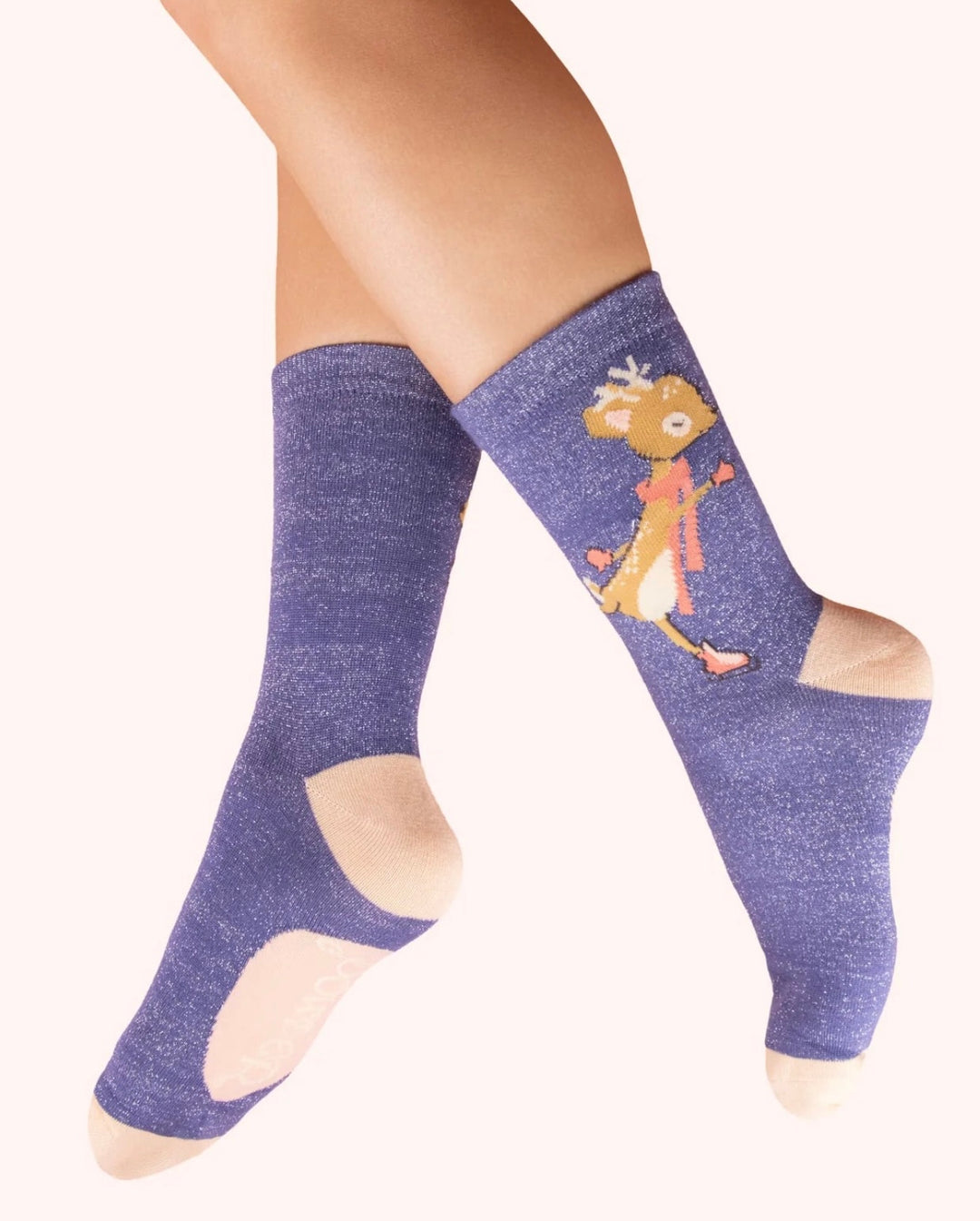 GLITTER ANKLE SOCK SKATING DEER