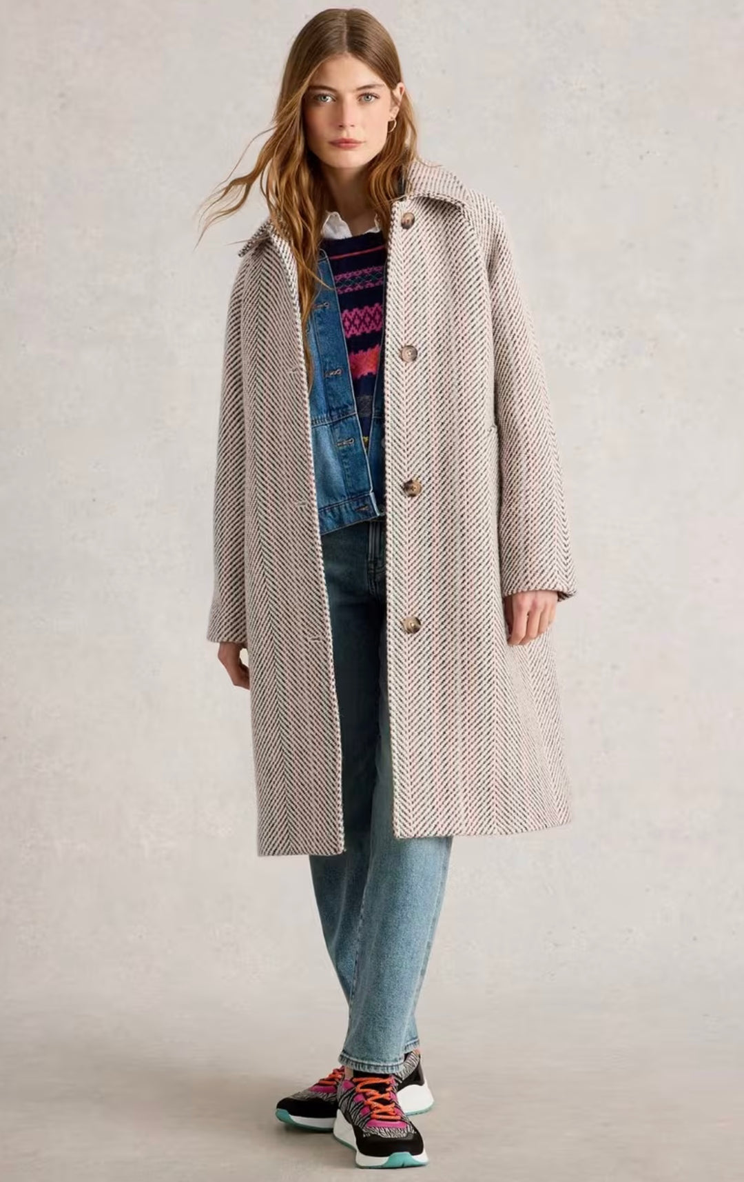 IVORY MULTI KELSEY WOOL BLEND TEXTURED COAT