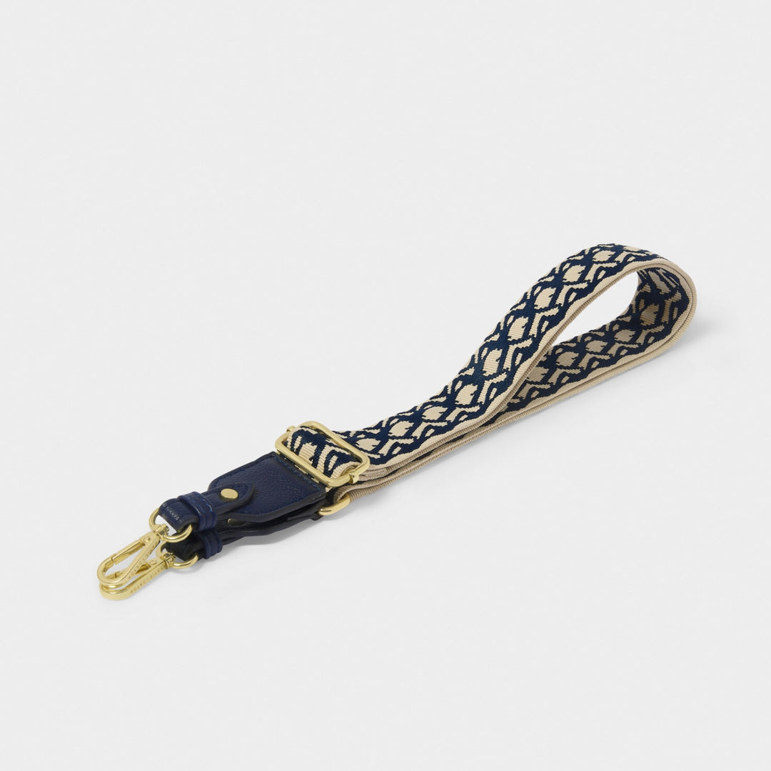 ABSTRACT CANVAS BAG STRAP IN MIDNIGHT BLUE