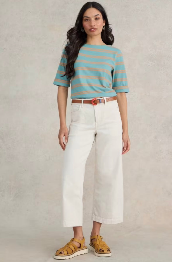 BLUE MULTI STRIPE SYDNEY BOAT NECK TOP