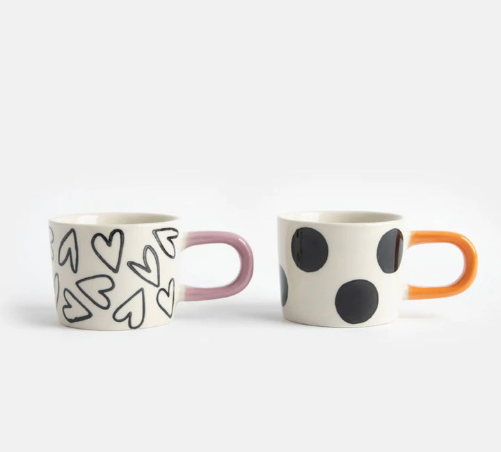MONO SPOTS & HEARTS SET OF 2 ESPRESSO CUPS