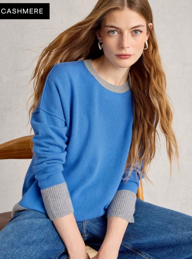 BRIGHT BLUE CREW CASHMERE JUMPER