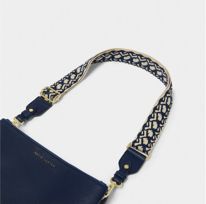 ABSTRACT CANVAS BAG STRAP IN MIDNIGHT BLUE