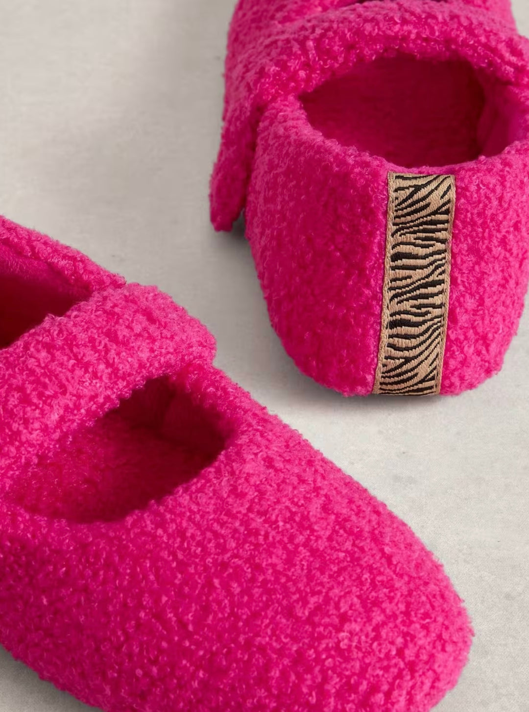BRIGHT PINK BORG MARY JANE SLIPPER