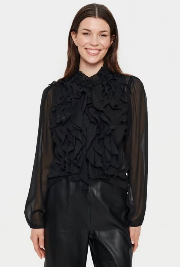 BLACK LILJA CRINKLE LONG SLEEVE SHIRT