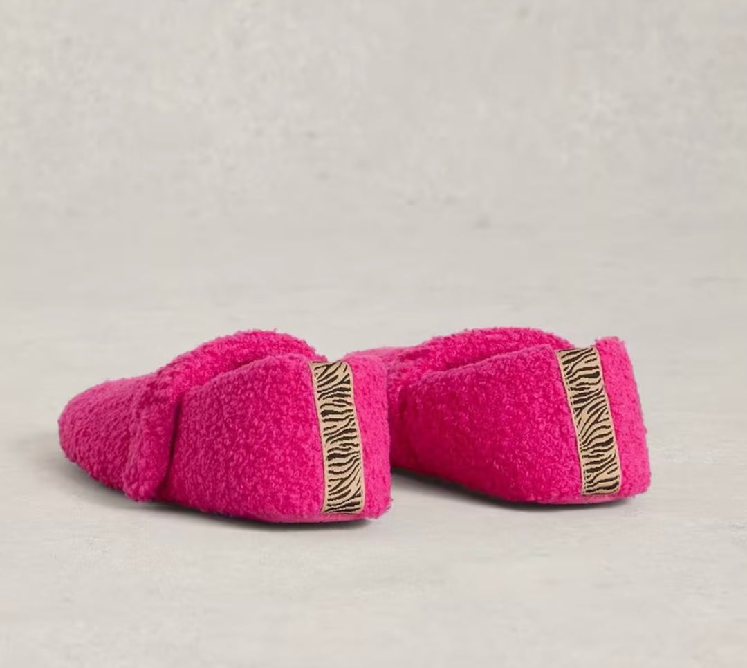 BRIGHT PINK BORG MARY JANE SLIPPER