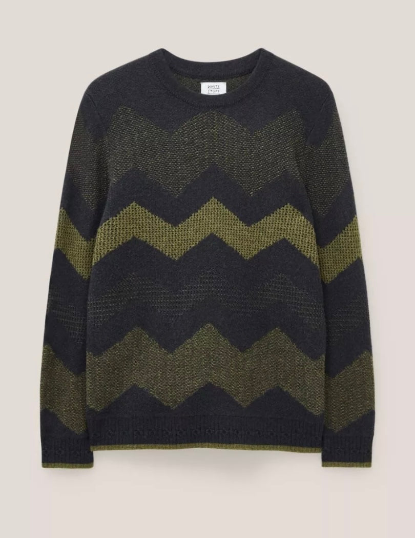 CHARCOAL GREY ZIG ZAG TEXTURED CREW NECK JUMPER