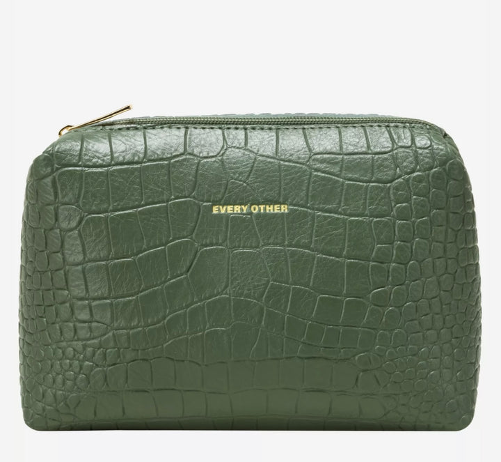 GREEN CROC CURVE TOP SHOULDER BAG
