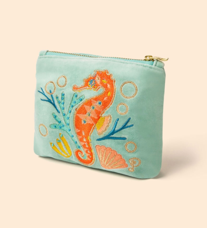 MINT SEAHORSE VELVET MINI POUCH