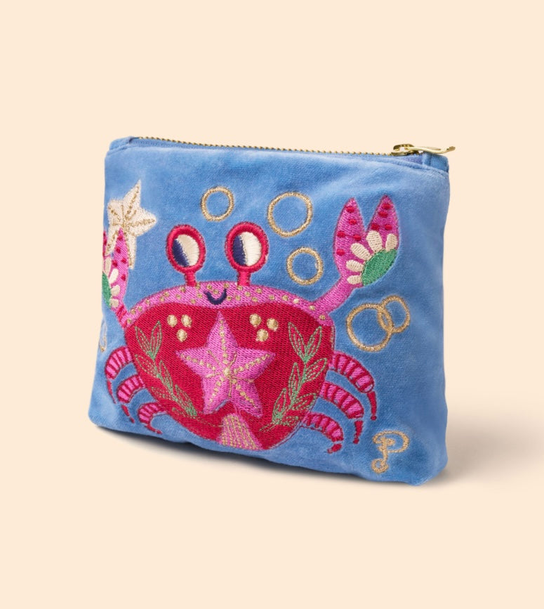 CORNFLOWER SEAFARING CRAB VELVET MINI POUCH