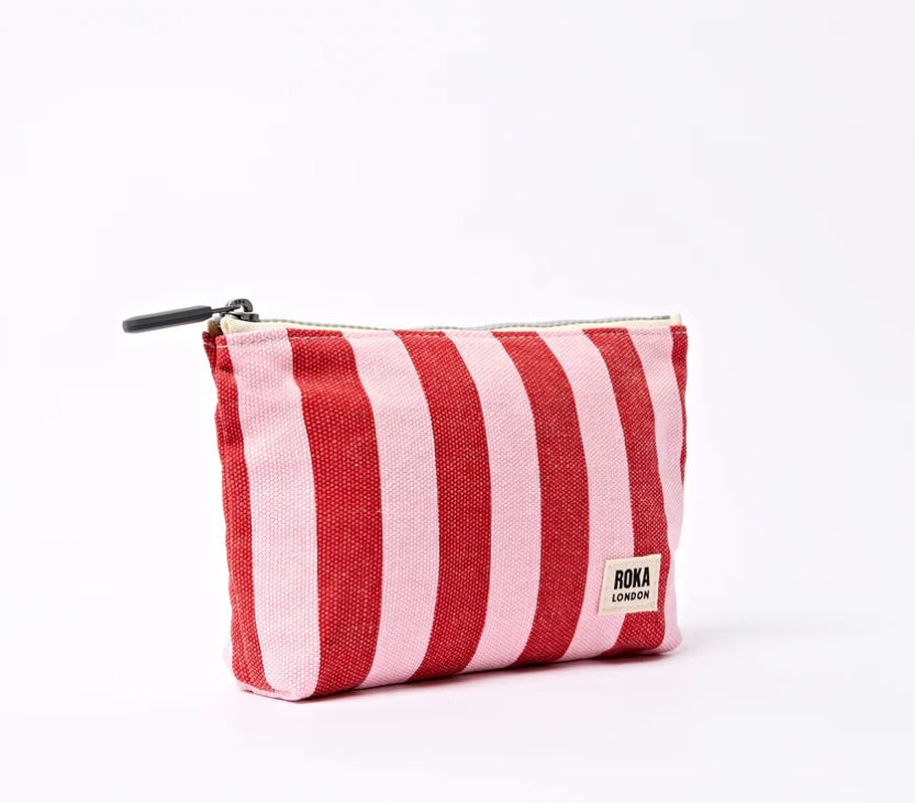 MAIDA VALE COTTON CANVAS POUCH SMALL STRAWBERRY STRIPE