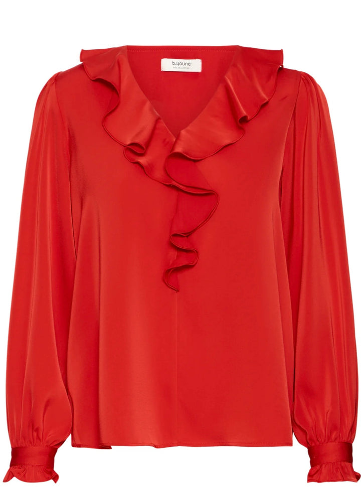 BARBADOS CHERRY FLAIR FRILL BLOUSE
