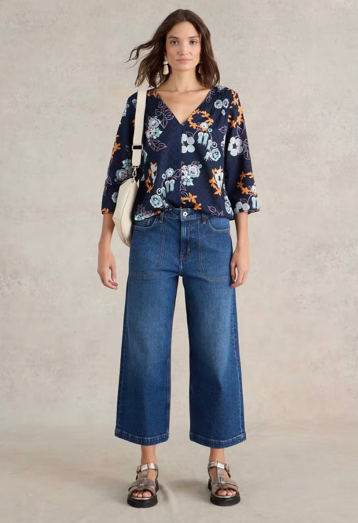 DARK DENIM TIA WIDE LEG CROP JEAN