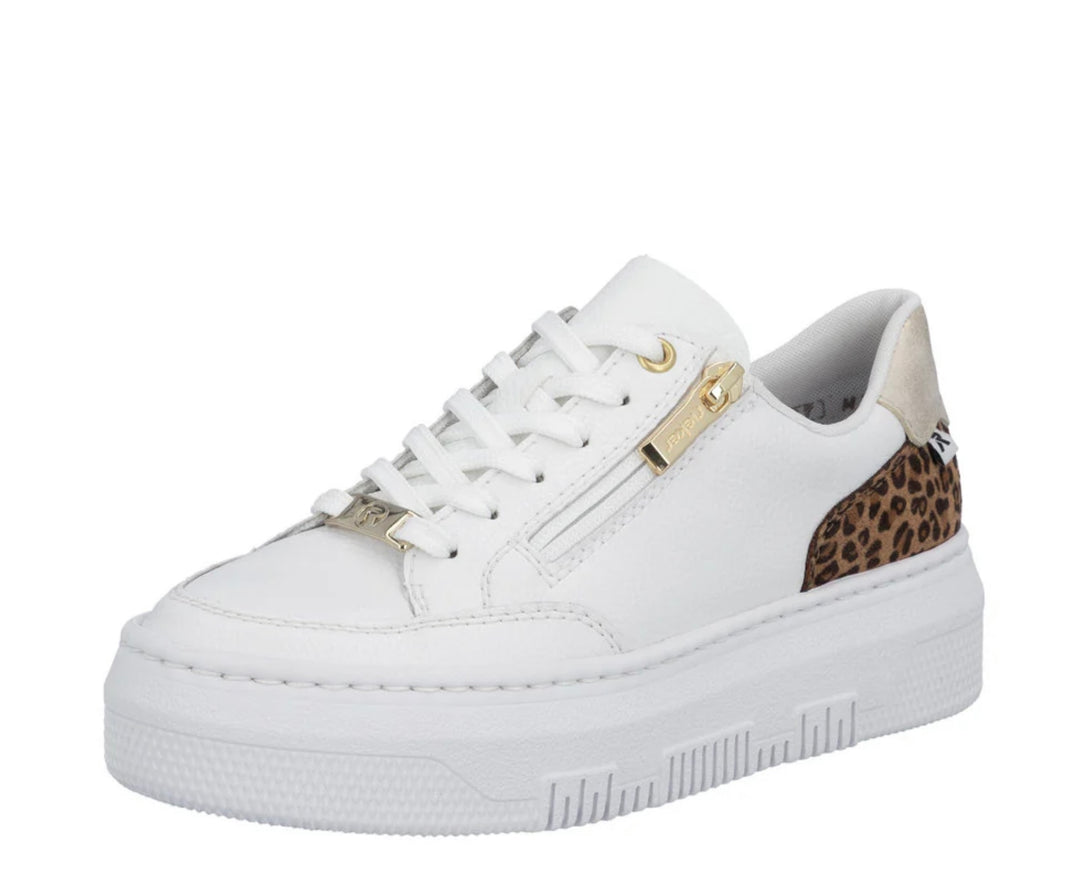 M1900-80 WHITE & LEOPARD ZIP & LACE TRAINERS