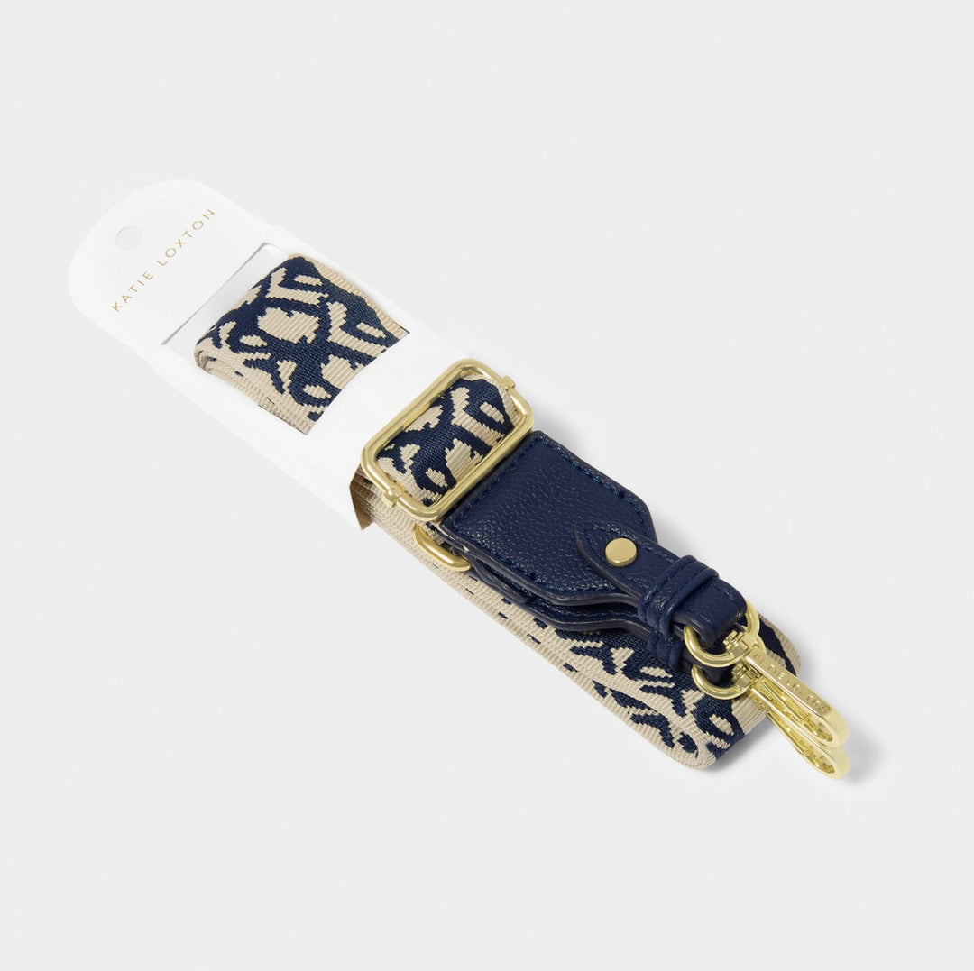 ABSTRACT CANVAS BAG STRAP IN MIDNIGHT BLUE