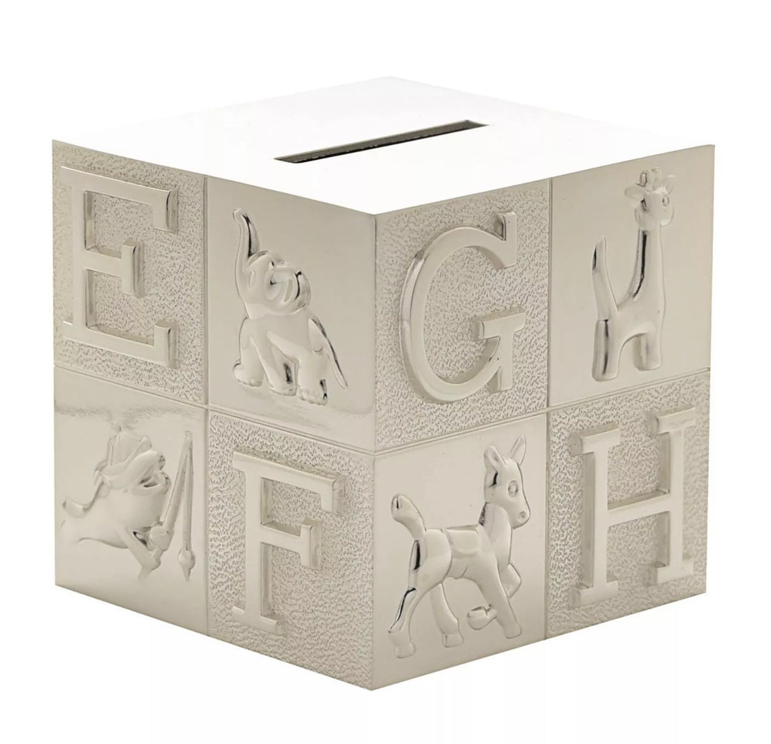 SILVER PLATED ABC CUBE MONEY BOX