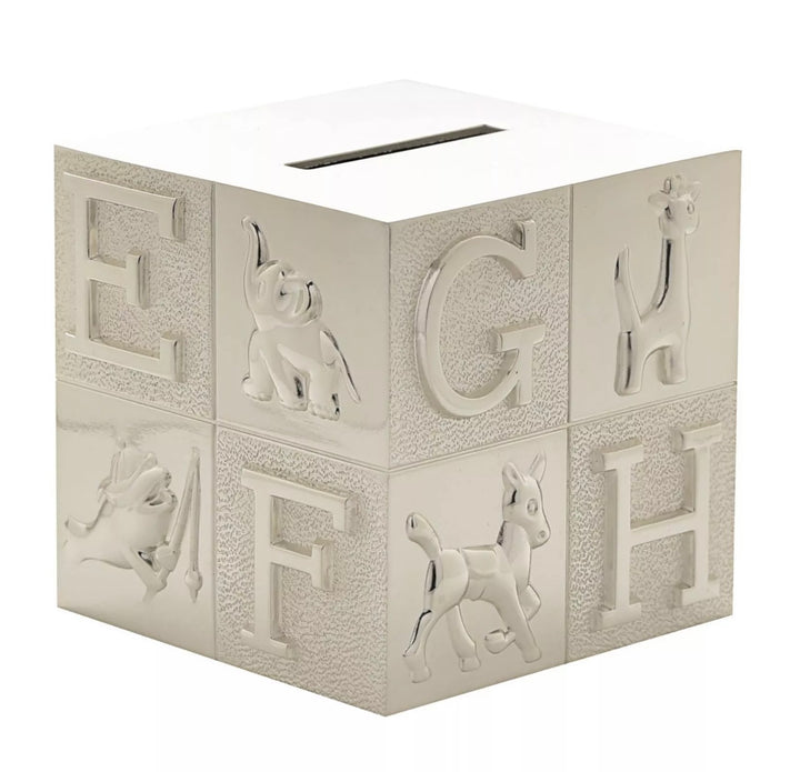 SILVER PLATED ABC CUBE MONEY BOX
