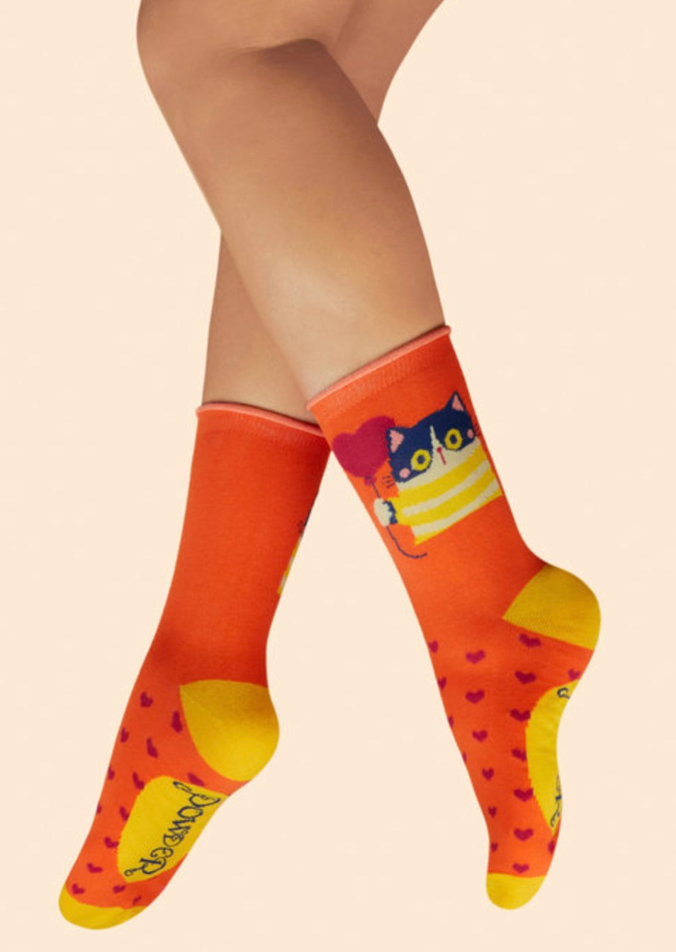 TANGERINE STARTLED LOVER KITTY ANKLE SOCKS