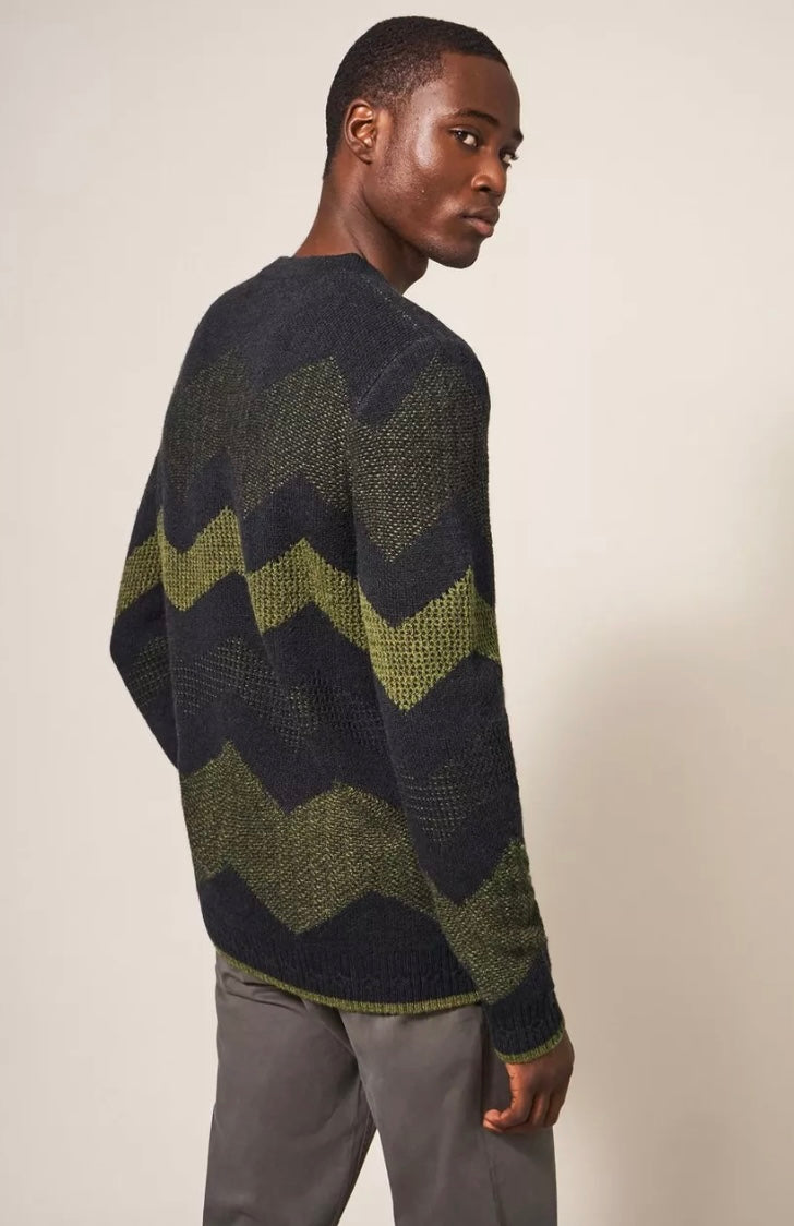 CHARCOAL GREY ZIG ZAG TEXTURED CREW NECK JUMPER