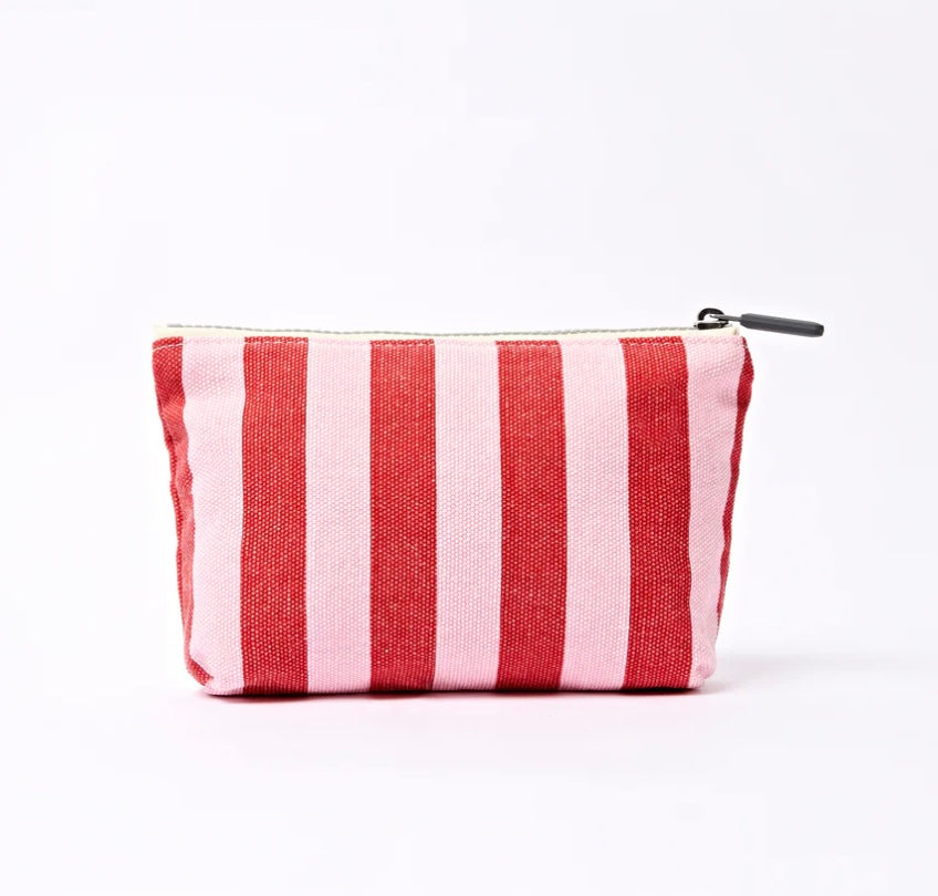 MAIDA VALE COTTON CANVAS POUCH SMALL STRAWBERRY STRIPE