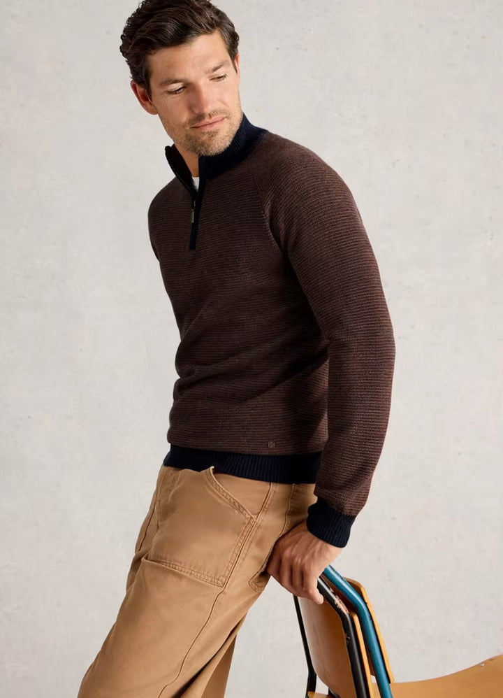 BROWN MULTI NEWPORT MERINO JACQUARD FUNNEL JUMPER