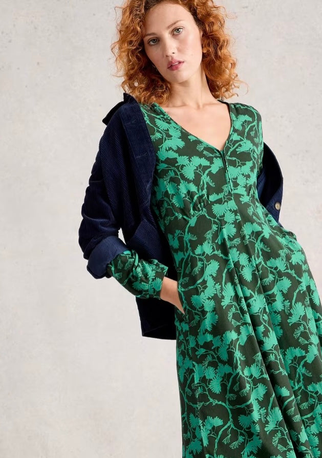 GREEN PRINT MEGAN JERSEY DRESS